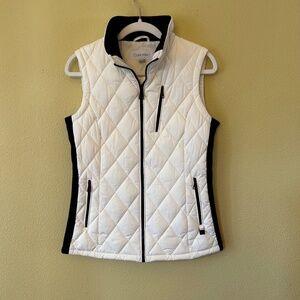 Calvin Klein Puffer Vest White with Black Trim Zip Up Women's Size Small